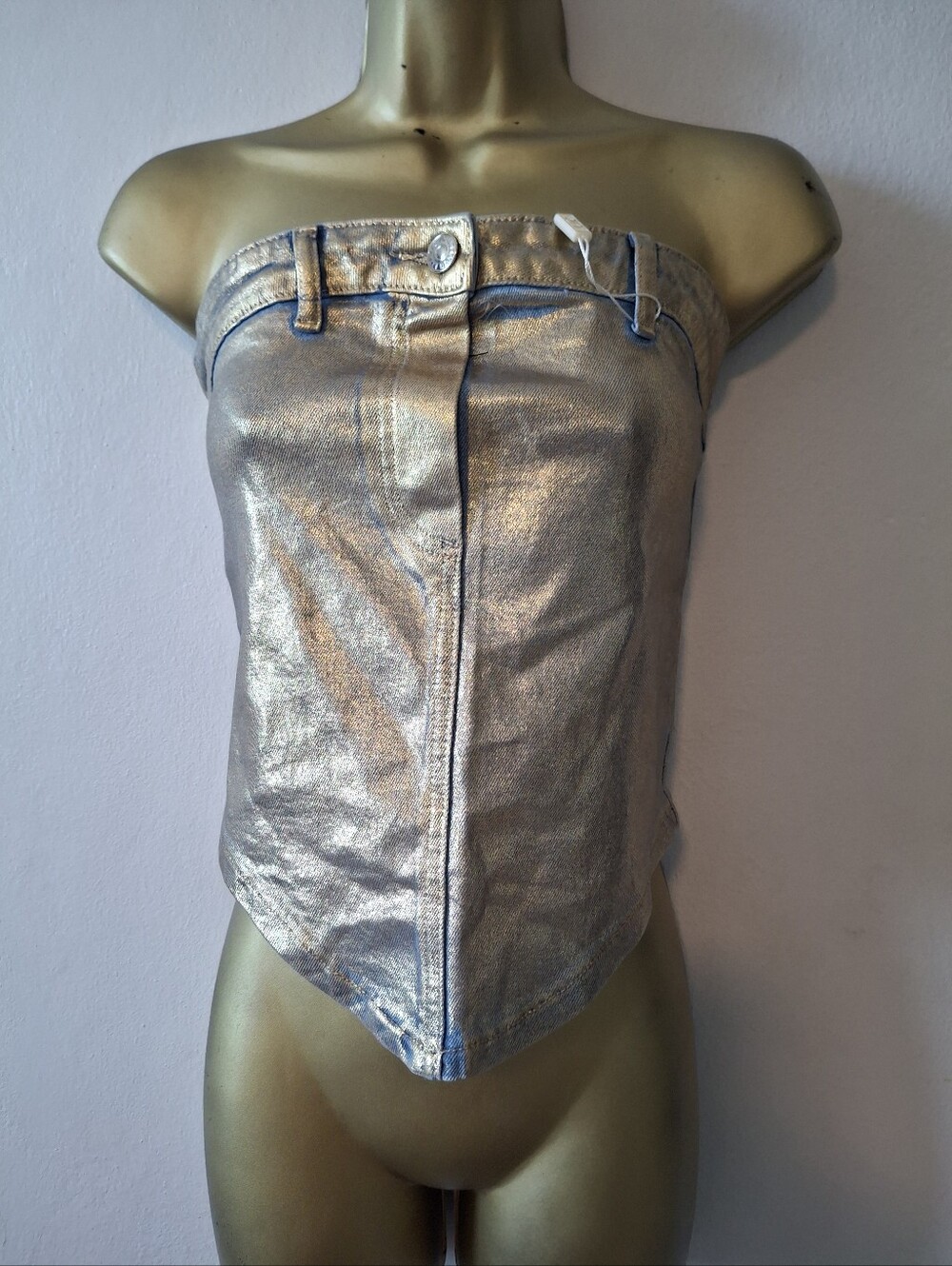 Metallic Silver Strapless Corset Top